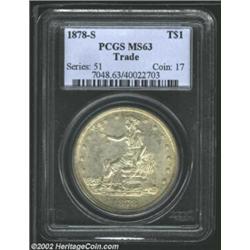 1878-S T$1 MS63 PCGS. Light golden-brown patina. A well struck representative that has full luster a