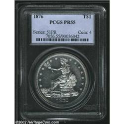 1876 T$1 PR55 PCGS. Type One/Type Two. A razor-sharp impaired proof Trade Dollar that has retained m