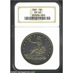 1881 T$1 PR62 NGC. A needle-sharp representative of this popular proof-only issue. Wispy handling ma