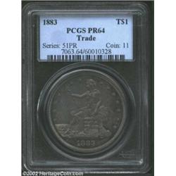 1883 T$1 PR64 PCGS. Obviously the recipient of a powerful impression from the dies, this Trade Dolla