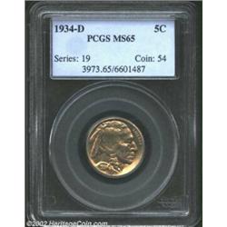 1934-D 5C MS65 PCGS. Large mintmark. A typically struck but splendidly preserved Gem that has rich l