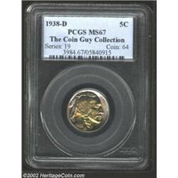 1938-D 5C MS67 PCGS. Nicely toned in icy shades of blue and warmer golden hues. Important notice: We