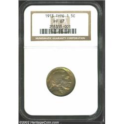 1913 5C Type One PR67 NGC. A lovely satin finished specimen striking of the premier Buffalo Nickel d