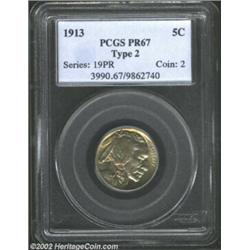 1913 5C Type Two PR67 PCGS. This is an elusive proof Buffalo Nickel from the early period of the ser