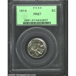 1914 5C PR67 PCGS. Fully and intricately detailed, as only a proof striking can be, the surfaces are