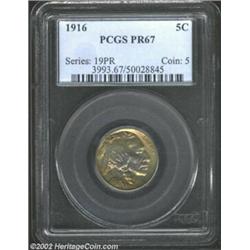 1916 5C PR67 PCGS. Nearly brilliant in the centers, the balance of the features are overlaid in oran