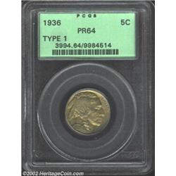 1936 5C Type One--Satin Finish PR64 PCGS. Formerly offered as lot 6411 in our 1999 Santa Clara Sale,