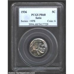 1936 5C Type One--Satin Finish PR68 PCGS. Gorgeous ice-blue tinting overlays both sides with a splas