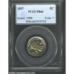 1937 5C PR66 PCGS. An impressively mirrored proof, with both sides bathed in smoky golden hues. Impo