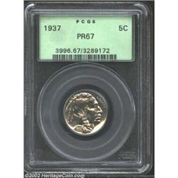 1937 5C PR67 PCGS. This relentlessly well struck Superb Gem has flashy, seemingly pristine surfaces,