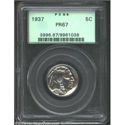 1937 5C PR67 PCGS. Deeply mirrored in the fields with devices that sparkle with equal intensity. The