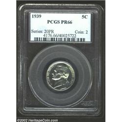 1939 5C PR66 PCGS. Type of 1938. Mirror surfaces with delicate uniform iridescence. Only 12,535 piec