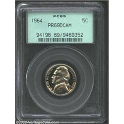 1964 5C PR69 Deep Cameo PCGS. The sharp contrast between the devices and fields on this specimen is.