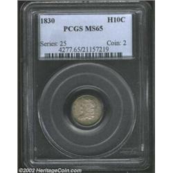 1830 H10C MS65 PCGS. V-6, LM-8, R.1. The light aqua-green and lilac patina adds to the original eye.