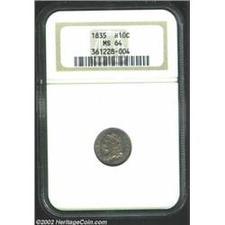 1835 H10C Small Date Small 5C MS64 NGC. V-7, LM-10, R.1. Lovely sea-green, violet, and powder-blue p