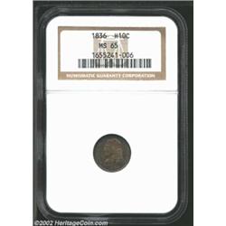 1836 H10C MS65 NGC. V-3, LM-6, R.3. The second T in STATES is centered above the BU in PLURIBUS. The