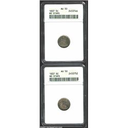 1837 H10C No Stars AU50 ANACS, richly detailed, light brown patina; and an 1837 No Stars AU50 ANACS,