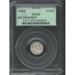 1838 H10C No Drapery MS63 PCGS. A well struck, carefully preserved example, with all of the original