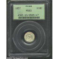 1857 H10C MS63 PCGS. Frosty and clean, although somewhat softly struck.From the Collection of Colone