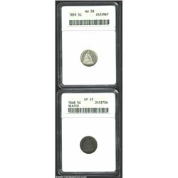 1859 H10C AU58 ANACS, brilliant and rather prooflike but with faint slide marks in the fields; and a