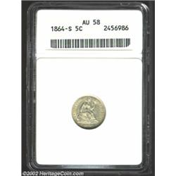 1864-S H10C AU58 ANACS. A scarce, low mintage Half Dime that is seldom found in high grades. This pi