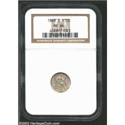 1869-S H10C MS64 NGC. While a relatively available coin in circulated grades, the 1869-S is very sca