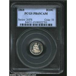 1868 H10C PR65 Cameo PCGS. A brilliant Gem that has exceptional white on black contrast. The upper l