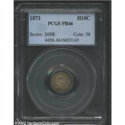 1873 H10C PR66 PCGS. This nicely struck Gem has beautiful golden-brown, ruby-red, and electric-blue.