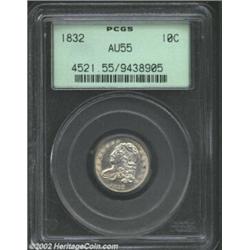 1832 10C AU55 PCGS. JR-4, R.3. The 8 in the date leans left on this scarcer variety. Very close to M