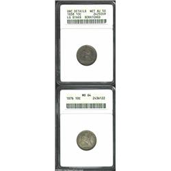 1838 10C Large Stars--Scratched--ANACS, Unc Details, Net AU50, first year of type with stars on the.