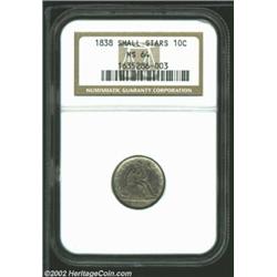 1838 10C Small Stars MS64 NGC. The fields have rich mauve-gray patina, while lighter colors surround