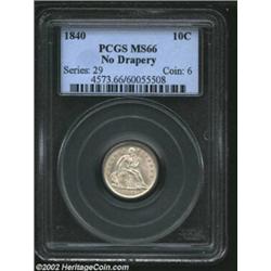 1840 10C No Drapery MS66 PCGS. The Stars Dimes of 1838-1840 are a distinctive type that lack the dra