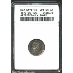 1877-CC 10C--Artificially Toned--ANACS. Unc Details, Net MS60. Generally mark-free surfaces are tone