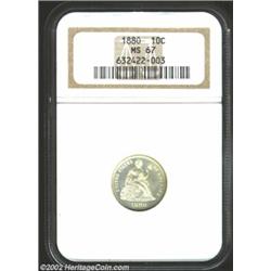 1880 10C MS67 NGC. Business strike production of 1880 Seated Dimes was limited to 36,000 pieces, pre