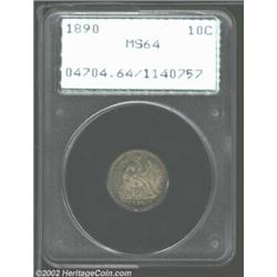 1890 10C MS64 PCGS. A well struck specimen that has rich luster beneath the splendid violet-blue, se