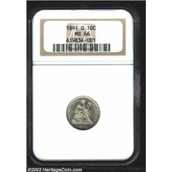 1891-O 10C MS66 NGC. Fully brilliant and well struck, this piece exhibits satiny luster that enhance