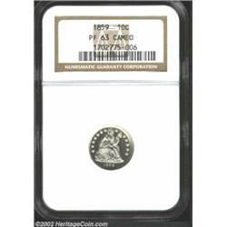 1859 10C PR63 Cameo NGC. With frosty textured devices, appreciably bright fields, and no sizeable ha