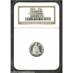 1872 10C PR67 Cameo NGC. Ex: P. Kaufman. There is no toning on either side of this silver-white Supe