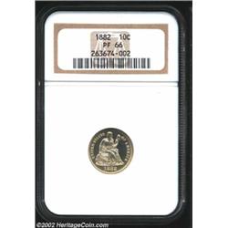 1882 10C PR66 NGC. A very flashy coin that is completely brilliant. The devices are well frosted and