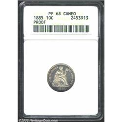 1885 10C PR63 Cameo ANACS. Moderate frosting on the devices reflects against the mirrored fields. A.