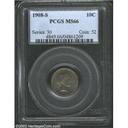 1908-S 10C MS66 PCGS. Produced in generous numbers, the 1908-S is not a particularly rare coin in ci