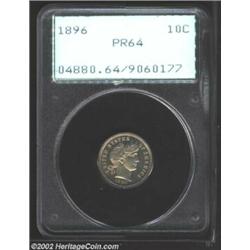 1896 10C PR64 PCGS. A needle-sharp near-Gem that has undisturbed surfaces and original light golden-