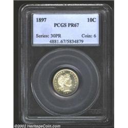 1897 10C PR67 PCGS. Produced in respectable numbers for a proof Barber Dime from the 1890s, the 1897