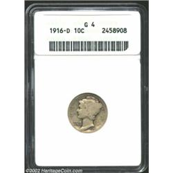 1916-D 10C Good 4 ANACS. The obverse rim is complete while there is weakness on the reverse rim due.