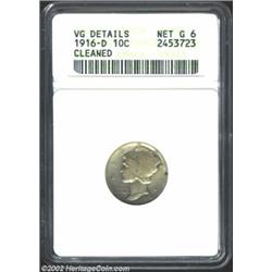 1916-D 10C--Cleaned--ANACS. VG Details, Net Good 6. Well detailed for the grade with smooth, subdued