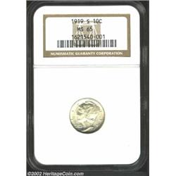 1919-S 10C MS65 NGC. Fully lustrous beneath a light dusting of silver-gray and pale gold colors, thi