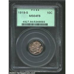 1919-S 10C MS64 Full Bands PCGS. A very difficult issue to locate with Full Bands definition, the 19