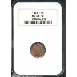 1920 10C MS68 Full Bands NGC. The obverse of this impeccably preserved example is coated in deep oli