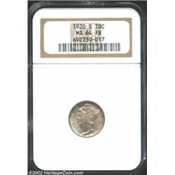 1920-S 10C MS64 Full Bands NGC. Original shades of lilac accent the satiny surfaces of this well-str