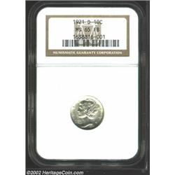 1921-D 10C MS65 Full Bands NGC. This is a mostly untoned Gem with satin textured surfaces. The centr